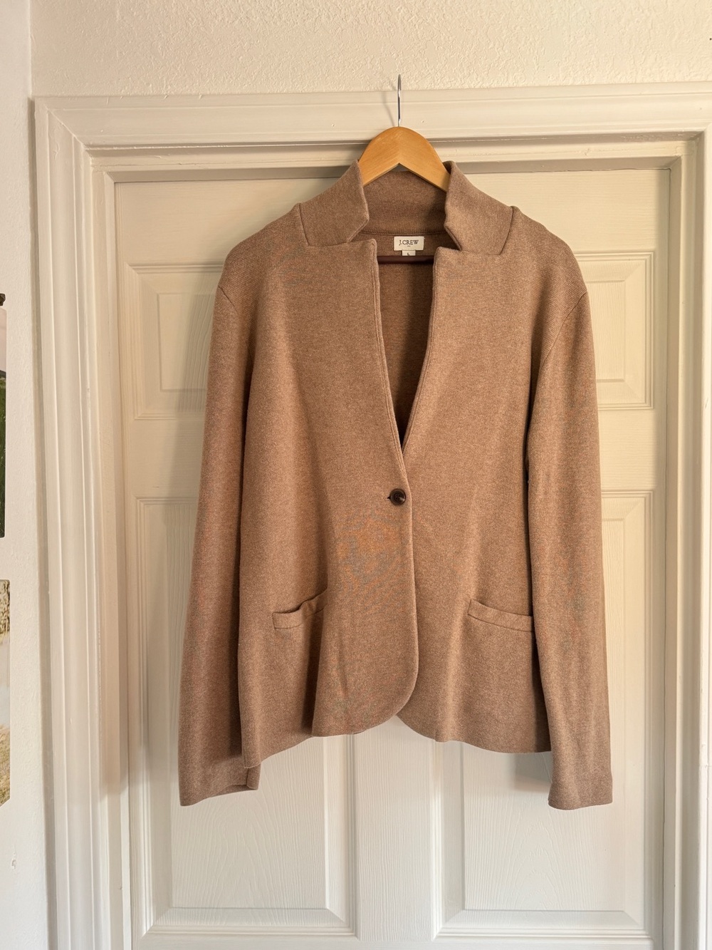 J. Crew Schoolboy Sweater Blazer Jacket, Size Large, Acorn Tan